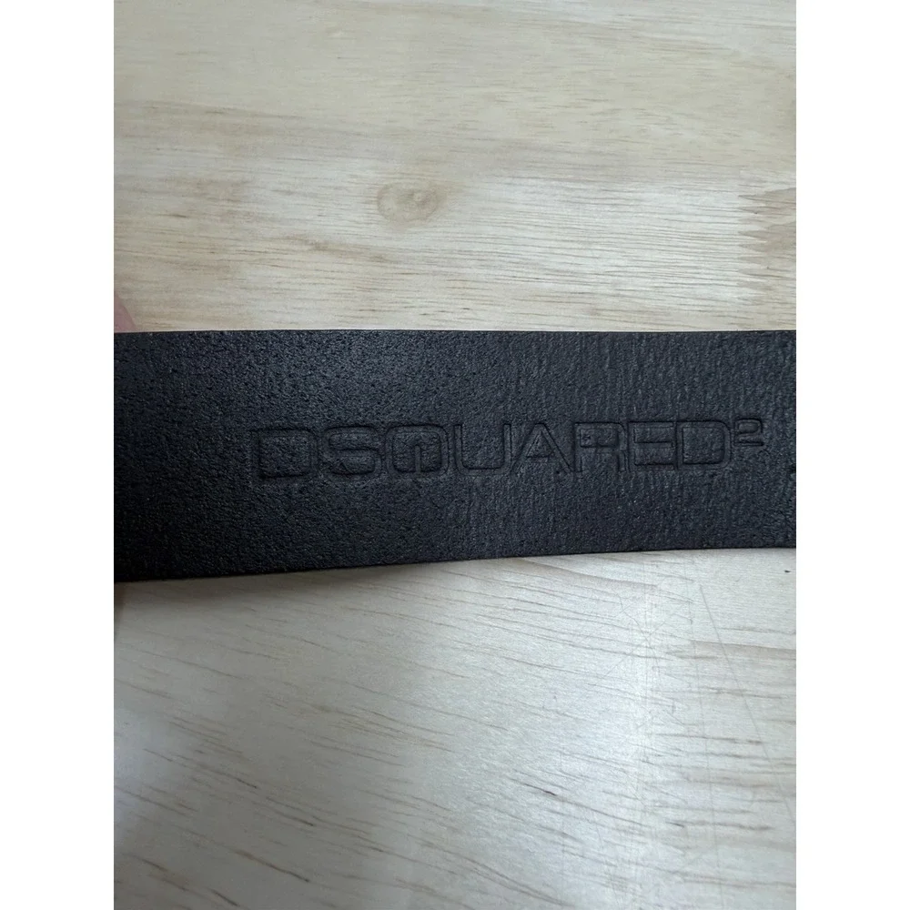 DSQUARED2 Men's Large Caten Brothers Brown Leather Belt with Logo Buckle - New